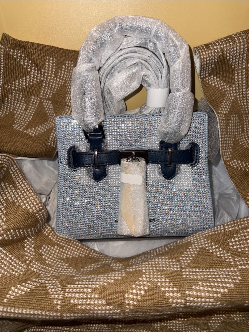 Michael Kors Silver Crystal Mini Satchel Bag